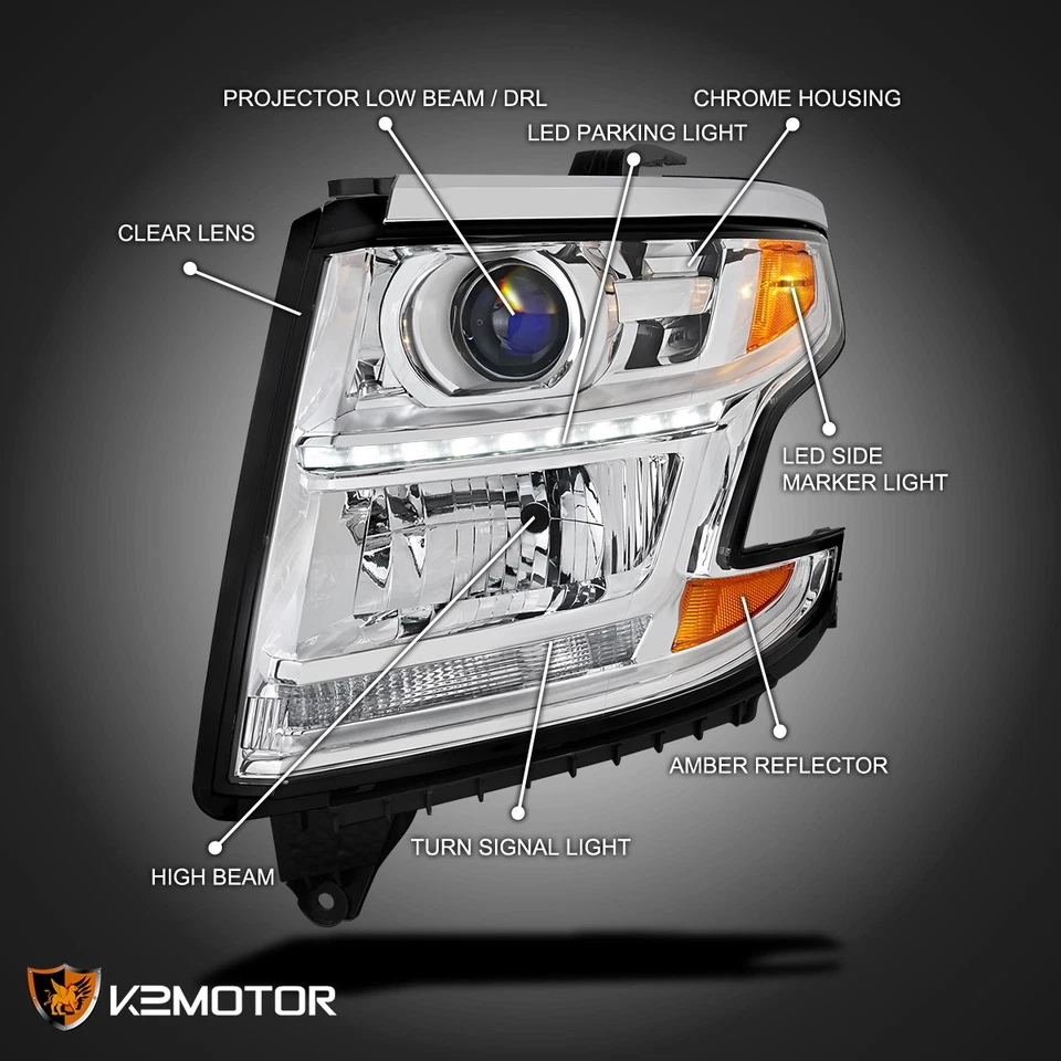 Fits 2015-2020 Chevy Tahoe Suburban LED DRL Projector Headlights Left+Right Foto 3 de 4