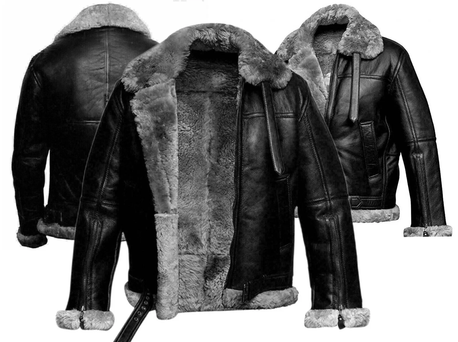 Men’s RAF B3 Sheepskin Leather Aviator Bomber Pilot Flying Winter Jacket Coat