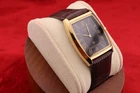 Vintage Men Seiko quartz Barrel-Tank Black Dial ,Dark Brown leather Dress Watch