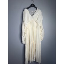 ASOS DESIGN Ivory Pleated Midi Dress Long Sleeve V-Neck Women Size 14 New