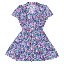 Vintage 80s California Looks Pink Purple Floral Short Sleeve Button Up Dress 14