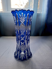 Vintage Böhmische Vase aus geblasenem Kristallglas mit Schliff und Klarschliff 20,5 cm.