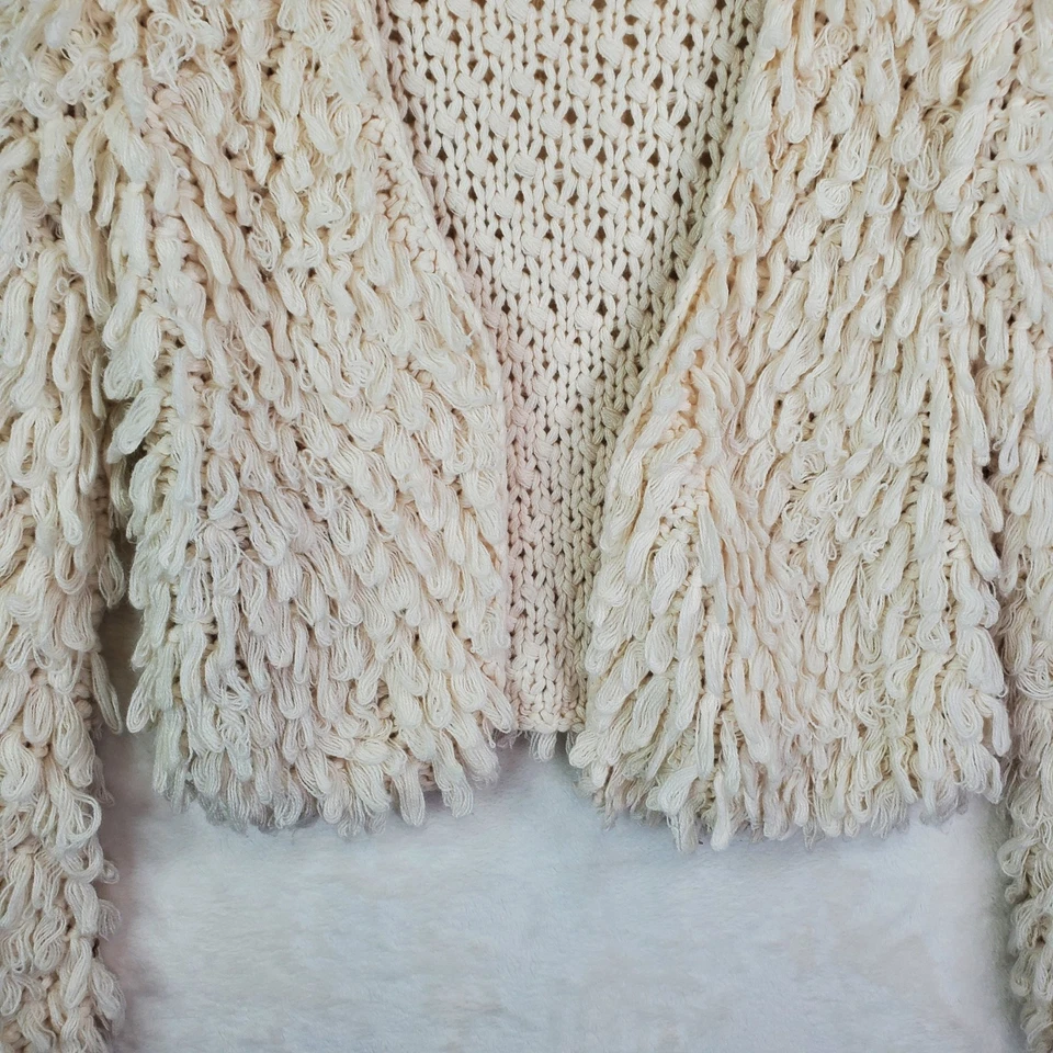 Cárdigan corto peludo crema Mudd suéter chaqueta mujer talla pequeña tejido boho Foto 3 de 4