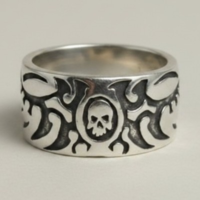 Sterling Silver Ring Band Solid Hallmarked Skull 925 Solid Handmade
