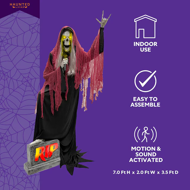 Haunted Living 7-ft Bluetooth Reaper Band LED Singer Animatronic Halloween NEW