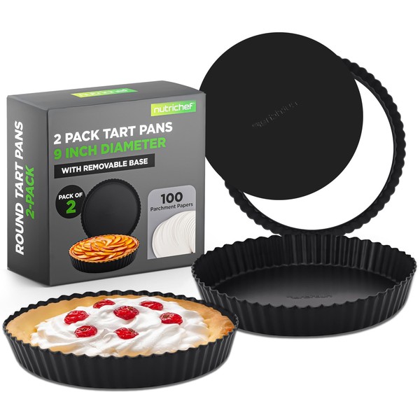 Nutrichef Tarteform Set 2 Rundformen Ø23Cm Karbonstahl Inkl. Backpapier Antihaft-image