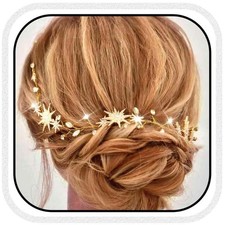 Sparkly Rhinestone Star Wedding Hair Vine Gold Crystal Bridal Hair Accessorie...