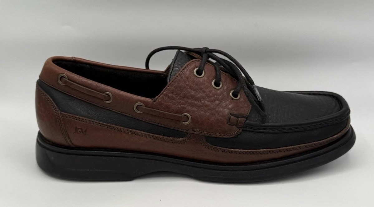 Johnston & Murphy Brown & Black Leather Boat Shoes Lace Up 020-1201 Mens Sz 9.5M View 4