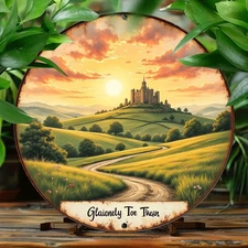 Elegant Rural Scenery Painting Sunlit Castle Green Hills