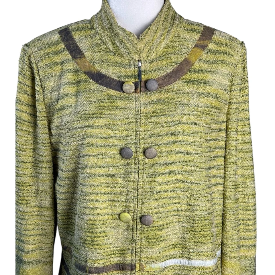 Chaqueta Blazer Mujer Ming Wang Talla L Amarillo Verde Texturizado Tejido Botón/Cremallera Foto 4 de 4