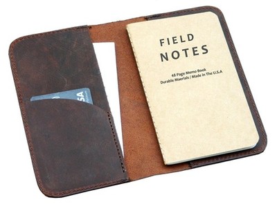 HERTE Leather Journal Cover for Field Notes, Small Pocket Size Notebook Brown