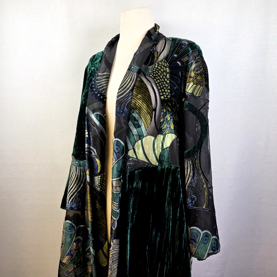 Quimono feminino Chico’s Velvet Peacock Burnout 2 (grande) fada caprichosa verde - Imagem 2 de 4
