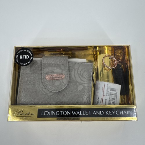 Buxton Embossed Gray Leather W/ Rose Gold Hardware Key Chain RFID Security Lined - Picture 5 of 8