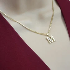 14K Gold Plated Initial Letter Name Pendant Necklace with Chain. Oro Laminado