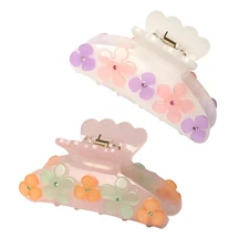 Flower Claw Clips 2 Pack Medium Sized Fashion Acrylic Floral Hair Accessories
