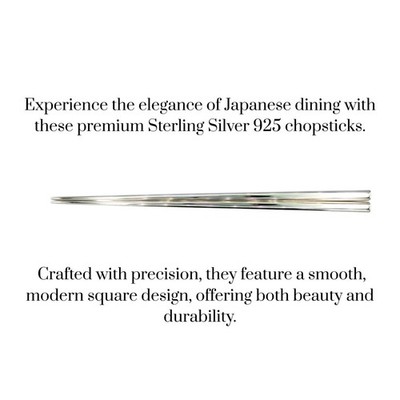 Sterling Silver 925 Chopsticks 19.5cm Japanese Tableware | Heavy Square Gift Set