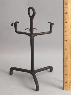RARE Antique 18thC Primitive Wrought Iron Triple Rush Light Lamp NR
