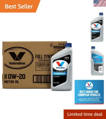 European Vehicle Full Synthetic SAE 0W-20 Motor Oil 1 QT, Case of 6