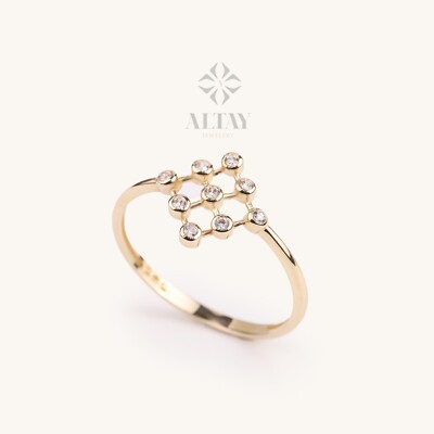 14K Gold Zargenring, 9 Set Cluster CZ Diamantring, Verlobungsring, Stapelring