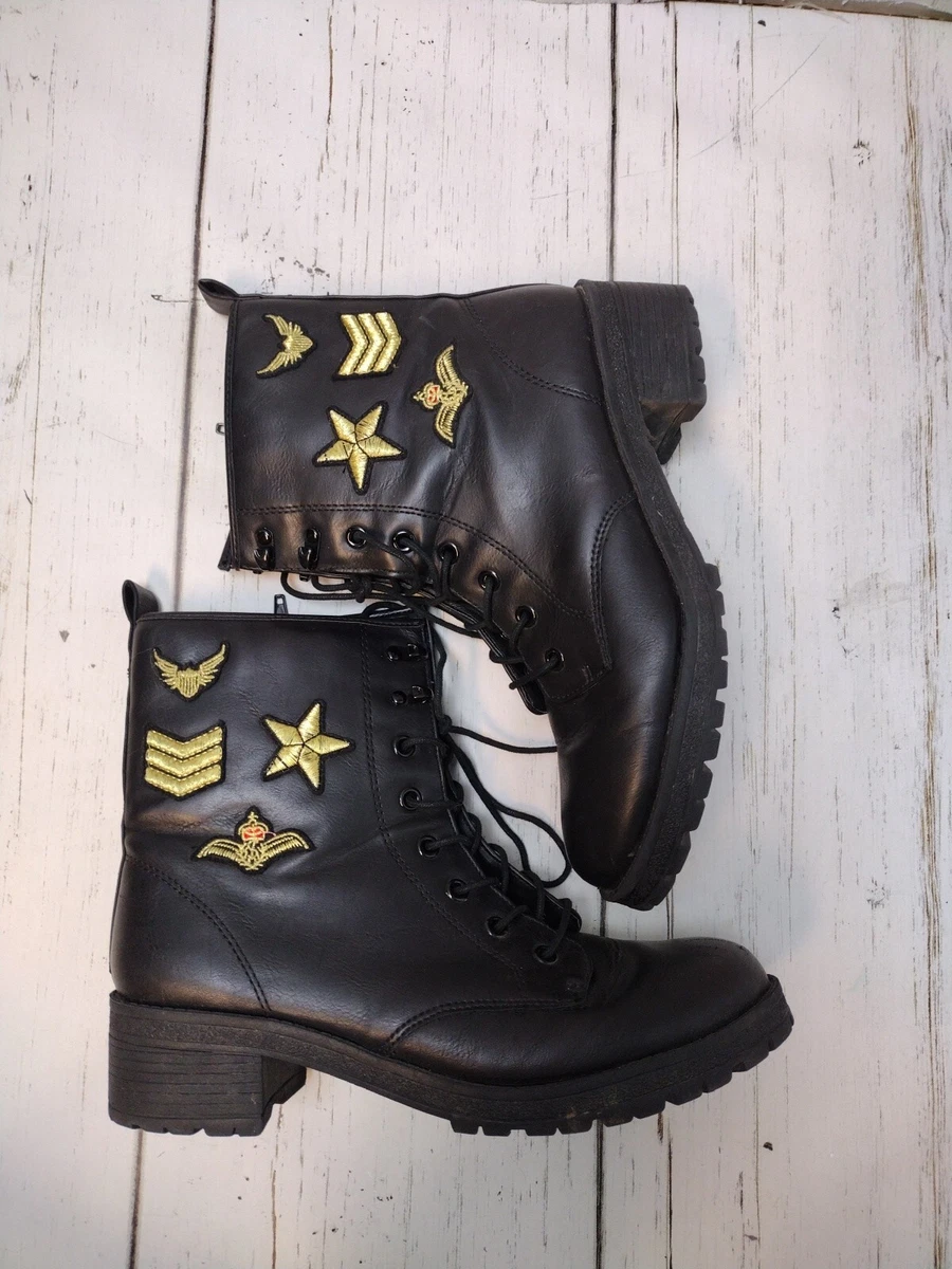 Chip ironía Sicilia Steve Madden Madden Girl Eloise Black Patch Lace Up Combat Boots, size 10 |  eBay