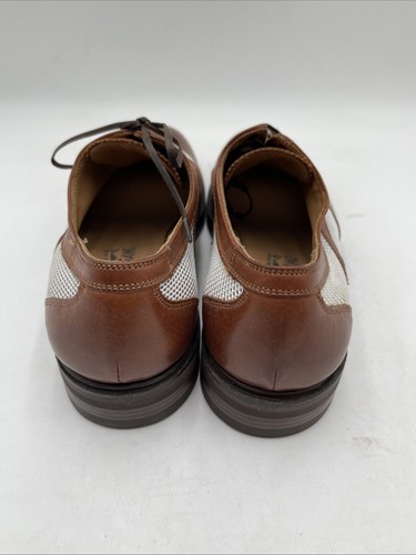 Salvatore Ferragamo Brown Leather/White Fabric Round Toe Lace Up Oxfords Men 6EE - Picture 4 of 8
