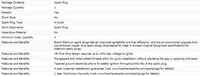 4 X Spark Plugs Bosch Platinum 适用于 2003 - 2005 年道奇 NEON L4-2.4L — 第 4/4 张图片