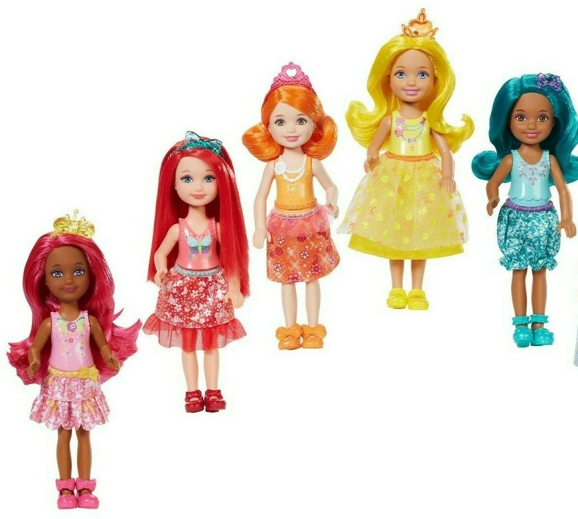 5 Barbie Dreamtopia Chelsea Sprite Dolls PINK Red ORANGE Yellow TEAL DVN06