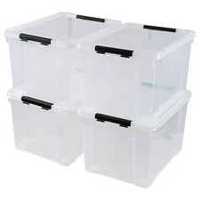 KEKOW 50-Qt Clear Plastic Stackable Storage Bin w/ Gasket Latch Lid, 4 Pack