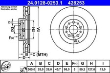 2x ATE 24.0128-0253.1 Bremsscheibe für FIAT OPEL
