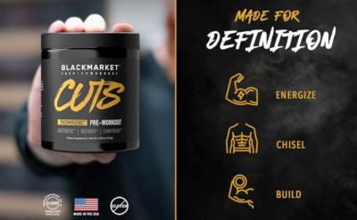 BLACKMARKET LABS CUTS Thermogenic Pre-Workout Aesthetic Defined Confident 30 Srv