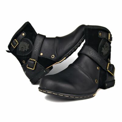 OTTO ZONE Moto Boots for Men Fashion Zipper-up Leather Chukka Boots Casual Shoes