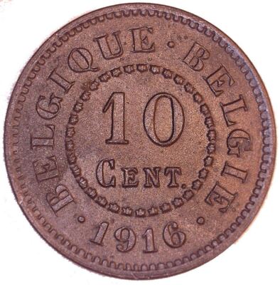 Belgian Coin 10 Centimes German Occupation Coinage | Lion | Flower | 1915 - 1917
