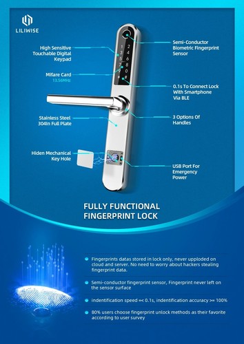 Serrure Poignee connectée inox Smart lock pin Biométrique S30B tuya wifi nfc bnb - Imagen 2 de 12
