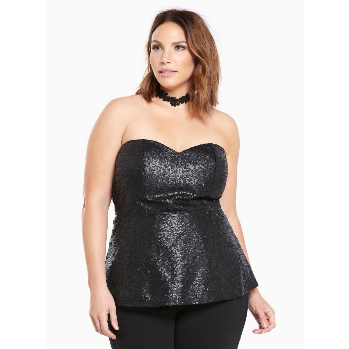 Torrid NWT Top Black Sequin Strapless 00 M/L