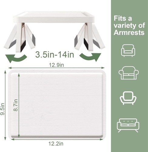 White Bamboo Sofa Tray: Adjustable Clip-On Armrest Desk for Drinks & Snacks - Picture 3 of 6