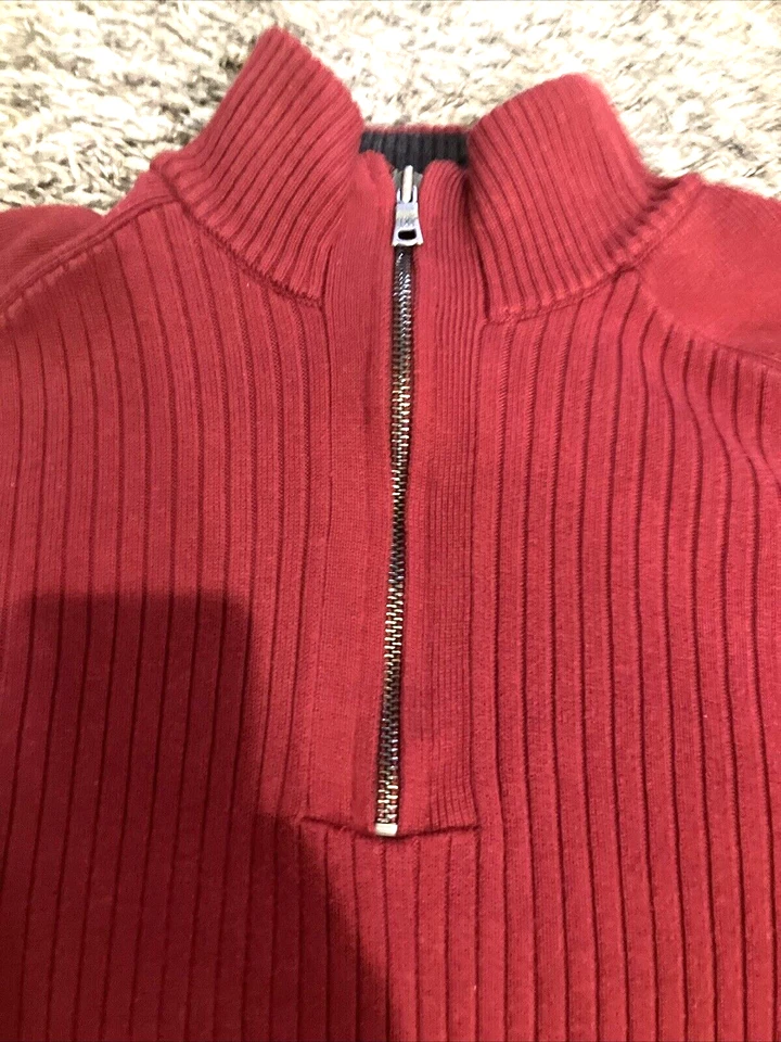 Inc International Concepts Sweater Mens Medium Dark Red Ribbed Knit 1/2 Zip Mock - Image 3 of 4