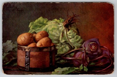 Artist M. Billing Munchen Still Life Vegetables Cheese Box Postcard B29