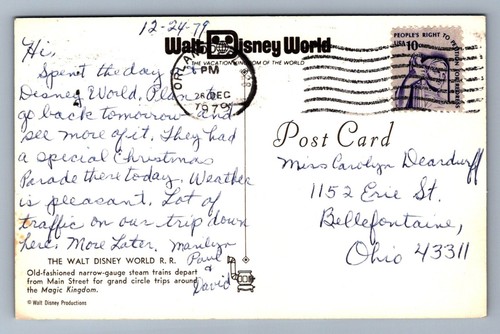 Postcard Vtg Walt Disney World FL R.R. Narrow Gauge Stream Trains Magic Kingdom - Bild 2 von 2