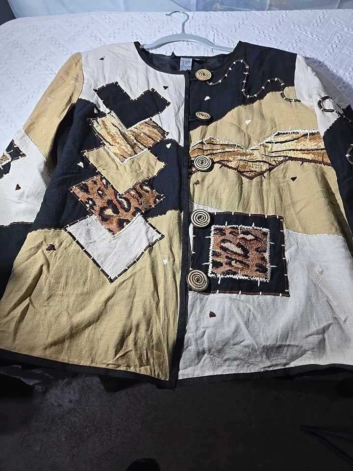 Chaqueta Blazer Mujer Indigo Moon Talla L Estampado Animal Bordado Patchwork Foto 4 de 4