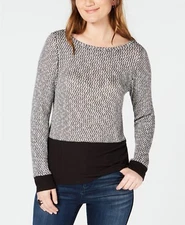 $159 I.N.C Women'S Black Silver Scoop-Neck Layered Look Pullover Sweater Size Xl