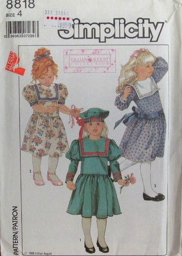 Vintage Simplicity 8818 Little Girls 4 Dress & Beret Hat Lillian August Pattern