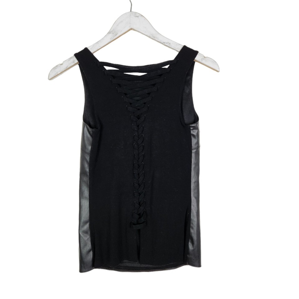 BAILEY 44 Top Womens Extra Small Black Leather Back Tank Top Shirt Lace