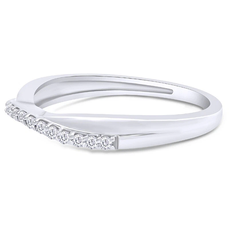 Alianza de boda contorno torcido oro macizo 14K corte redondo circonita cúbica Foto 3 de 4