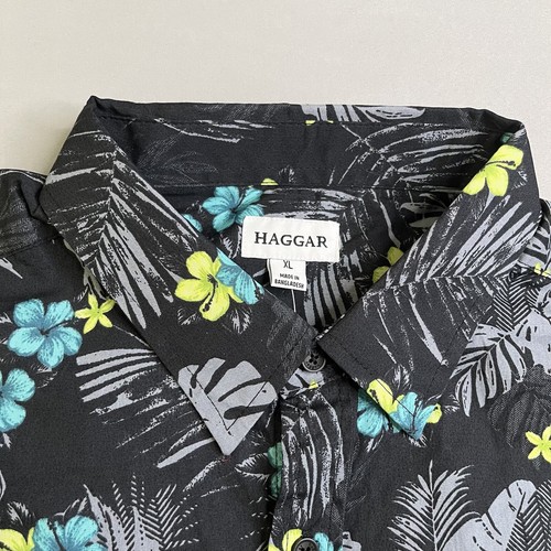 HAGGAR True Fit Shirt Mens XL Black Tuckless Florail Button Up Short Sleeve NWTs - Picture 4 of 16