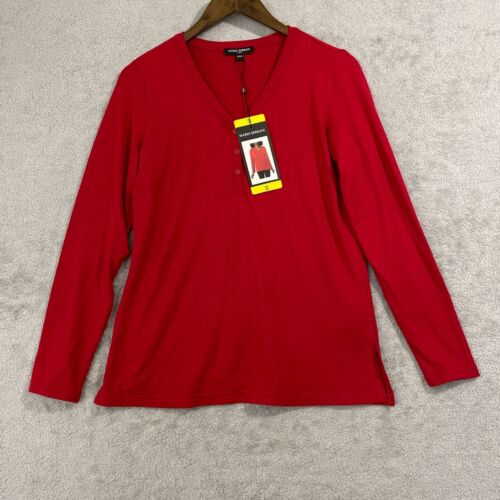 NEW Mario Serrani Womens S Henley Knit Top Red V-Neck Long Sleeve