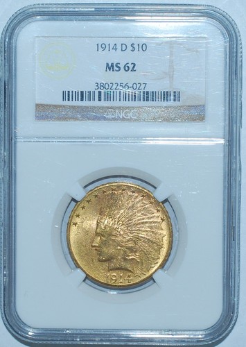 1914 D NGC MS62 $10 Ten Dollar Gold Indian Head Eagle