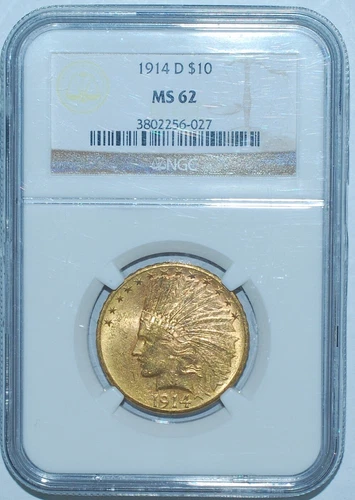 1914 D NGC MS62 $10 Ten Dollar Gold Indian Head Eagle