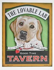 Retro Pets by Krista Brooks-Yellow Lab-The Lovable Lab 8x10 Print