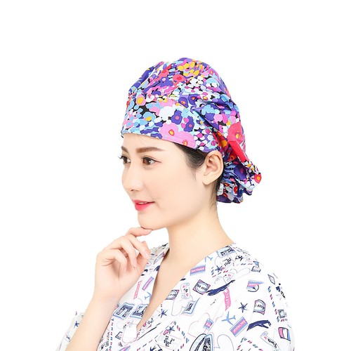 Bouffant Scrub Cap with Sweatband Ponytail Hats One Size Head Cover Floral Print - Picture 140 of 274