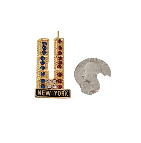 Red Blue Rhinestone New York Twin Towers Pin J125 - Picture 5 of 6